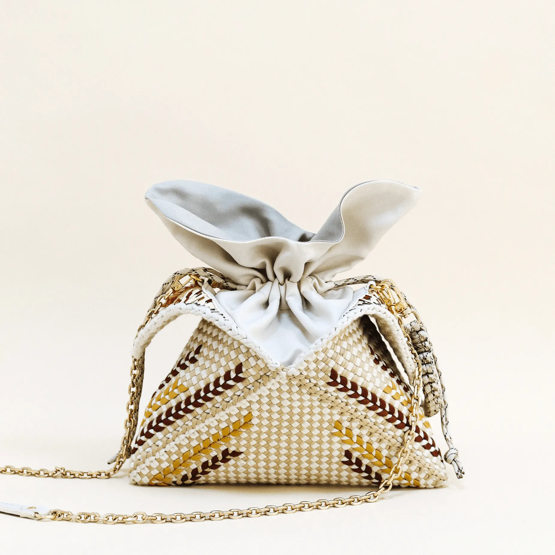 [Ready Today] Malagos Drawstring Bag Beige with Chain Strap