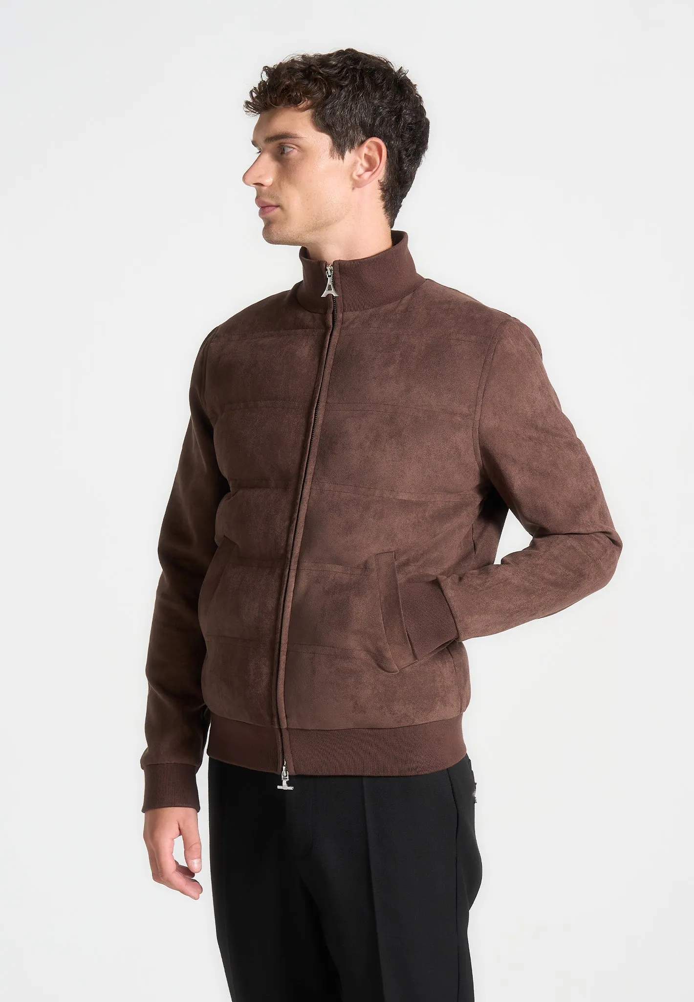 Suede Padded Jacket - Brown