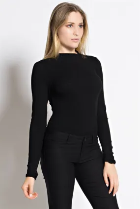 THE MYSTYLEMODE BLACK LONG SLEEVE RIBBED FUNNEL NECK BODYSUIT