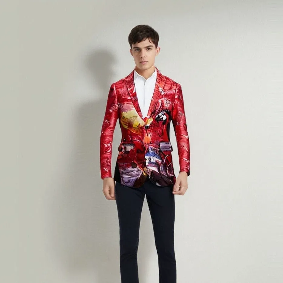 The Tropicana Slim Fit Blazer Suit Jacket  - Cherry Red