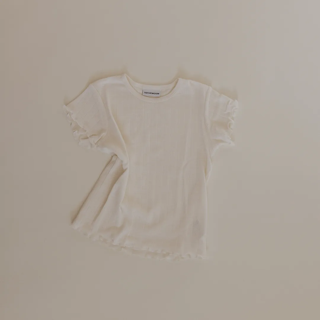 Tothemoon ☾ - Shirt - Short sleeve - Curled ends - Wool & silk - Pointelle