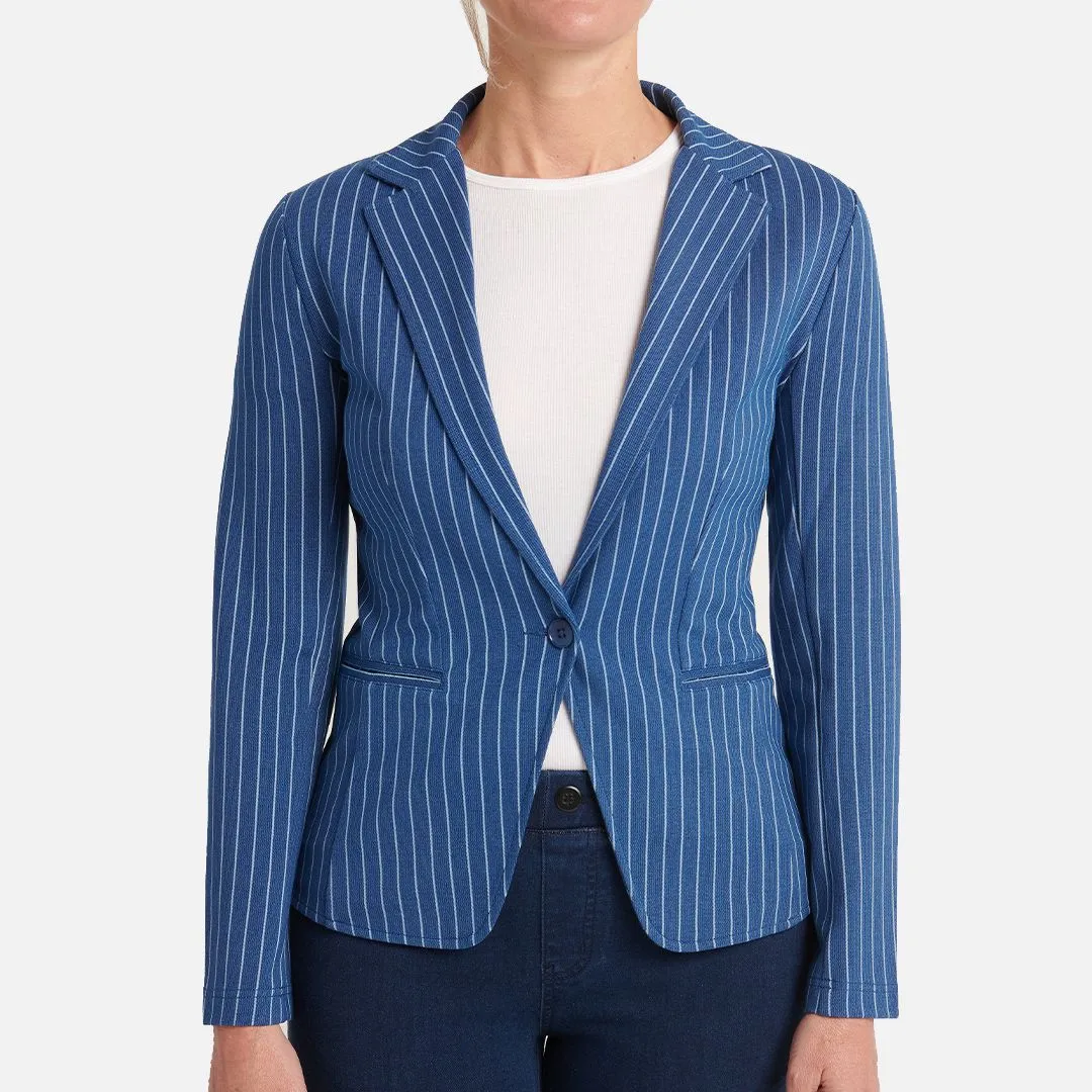 Transcendent Blazer (Aegean Pinstripe)