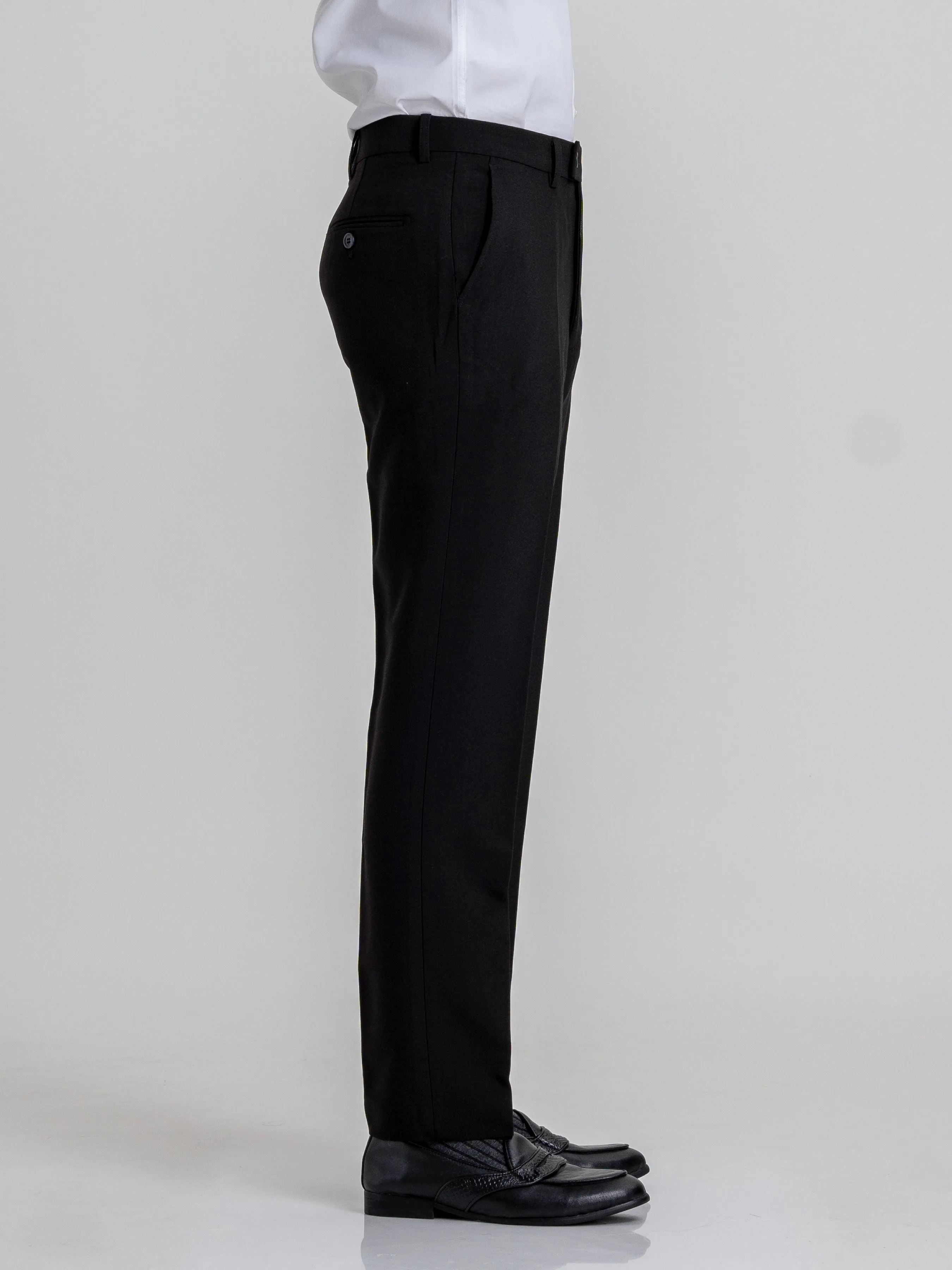 Trousers With Belt Loop - Black Plain (Stretchable)