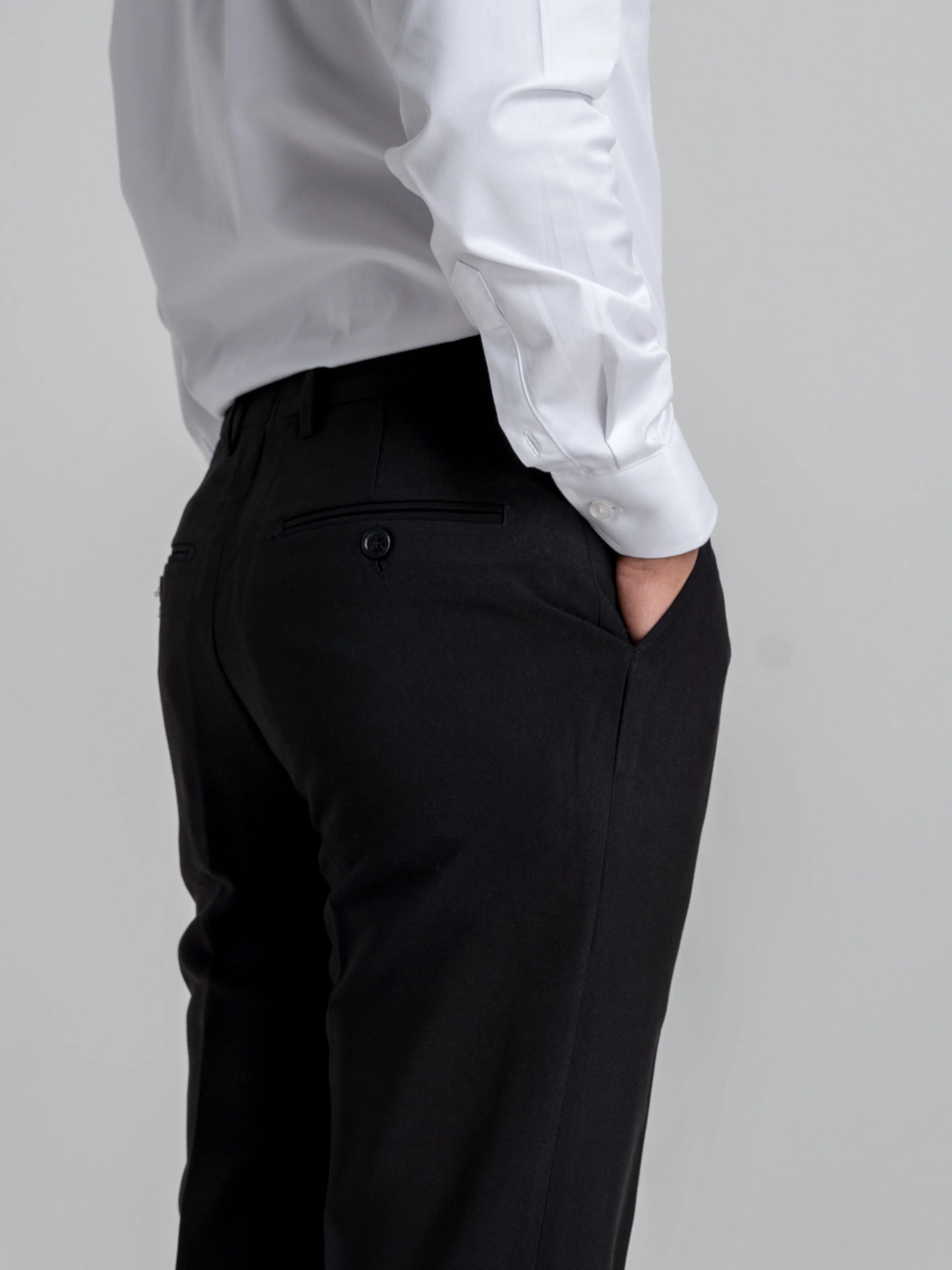 Trousers With Belt Loop - Black Plain (Stretchable)