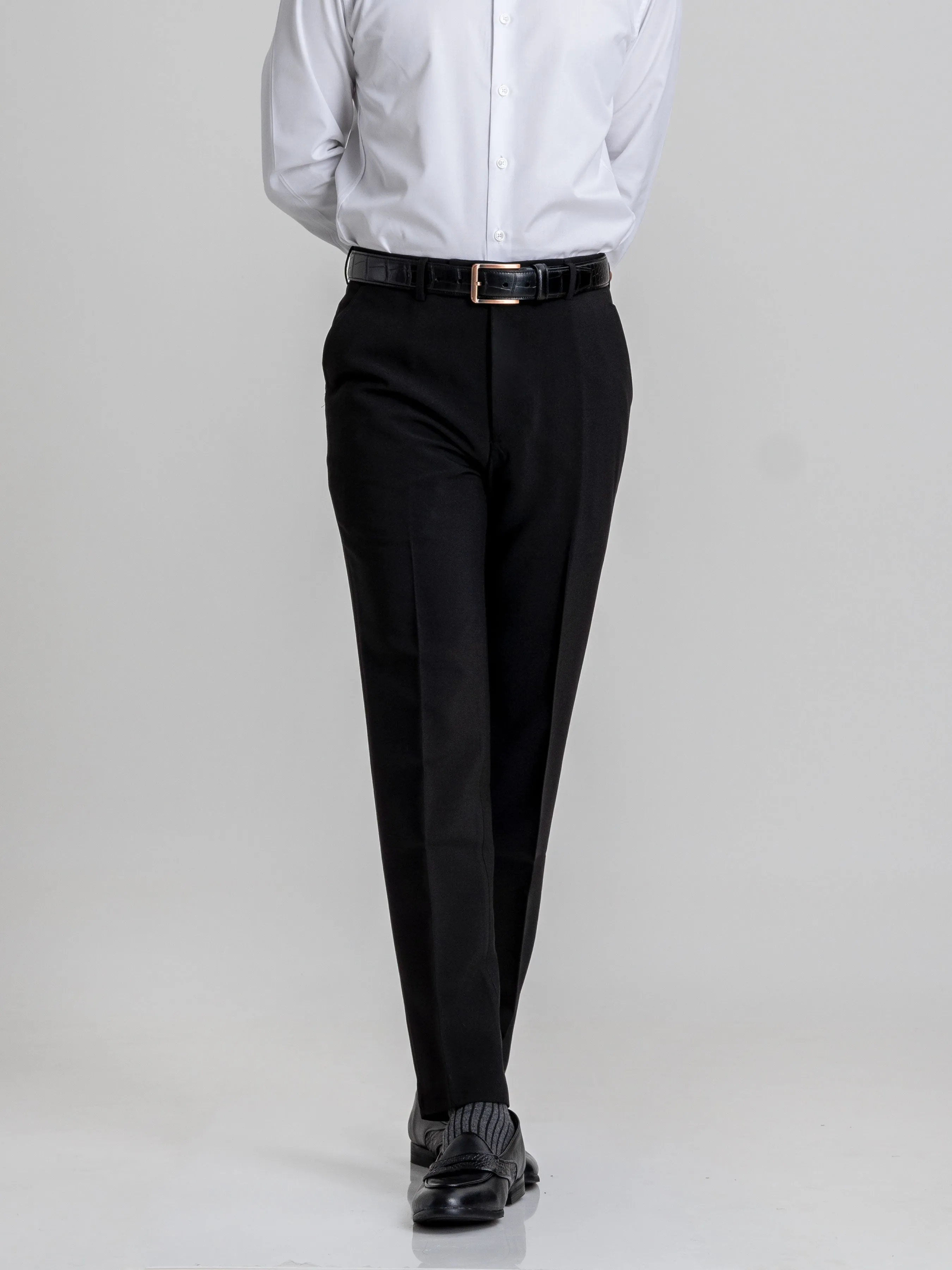 Trousers With Belt Loop - Black Plain (Stretchable)