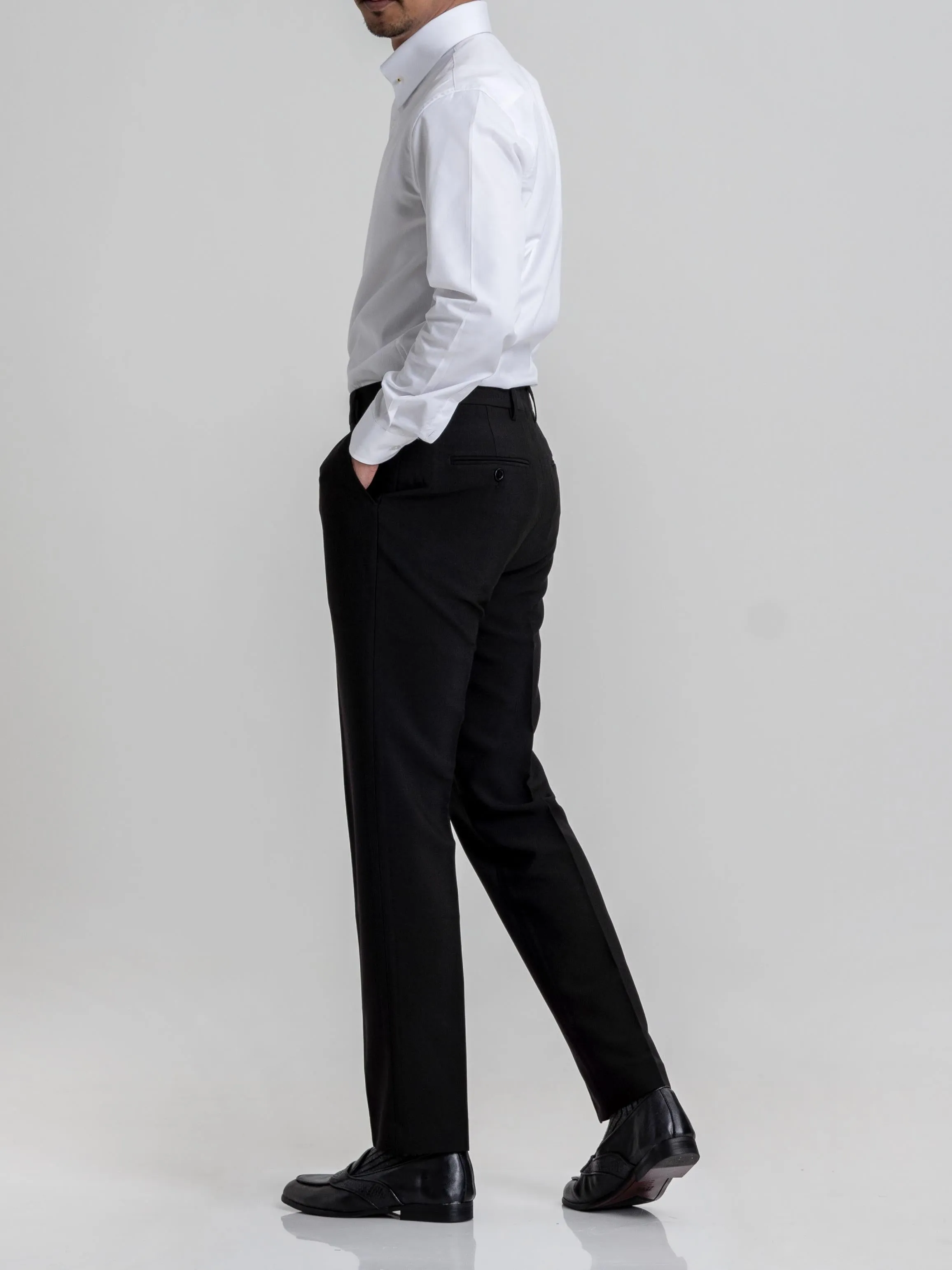 Trousers With Belt Loop - Black Plain (Stretchable)