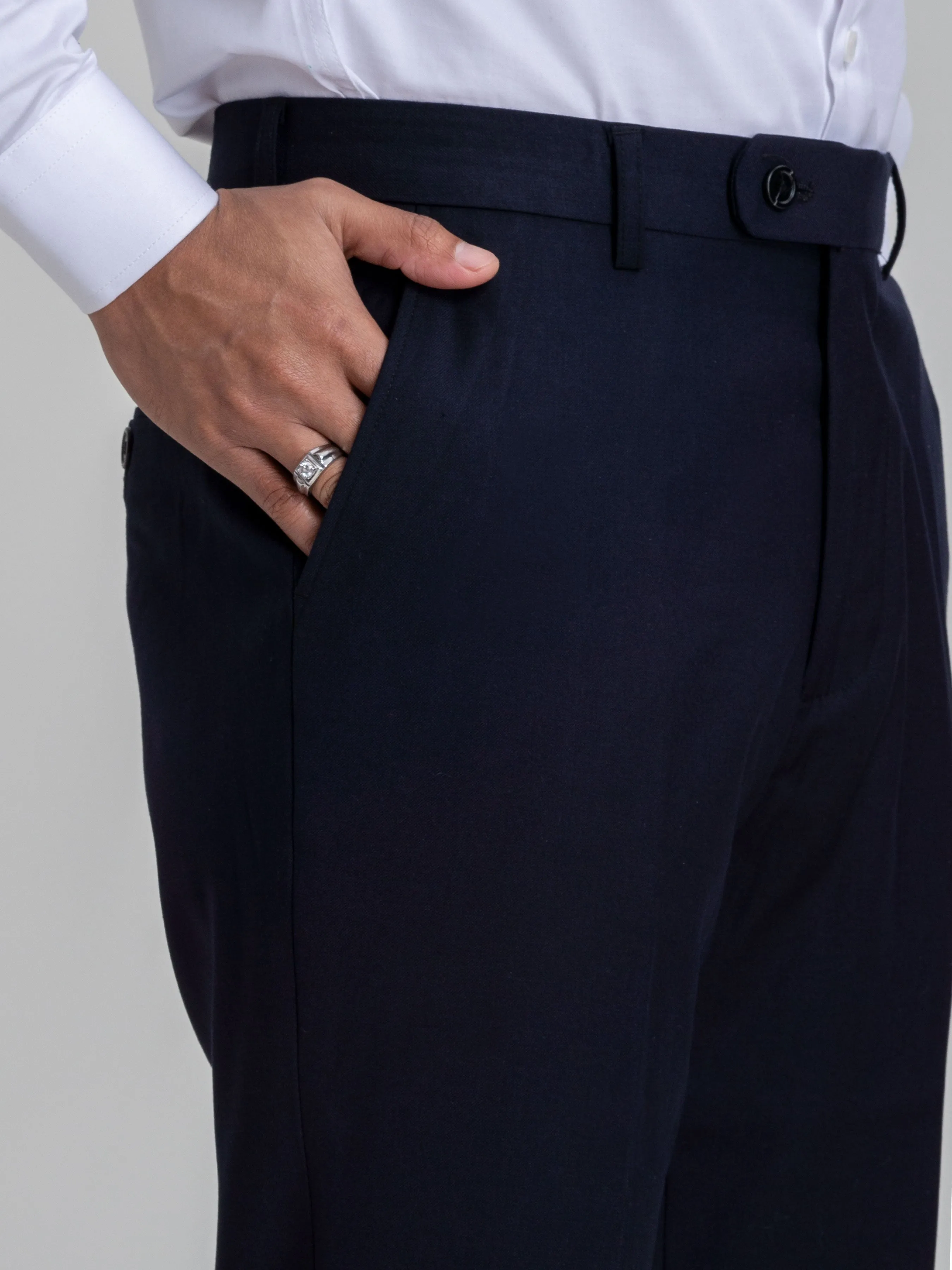 Trousers With Belt Loop -  Deep Blue Plain (Stretchable)