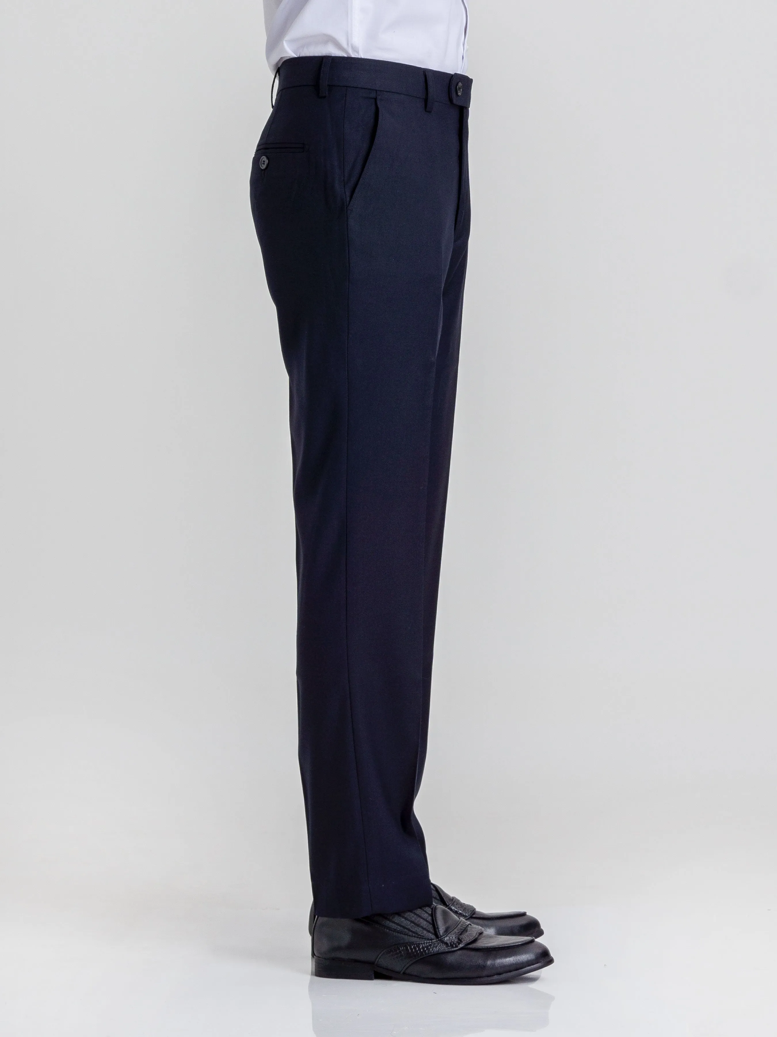 Trousers With Belt Loop -  Deep Blue Plain (Stretchable)