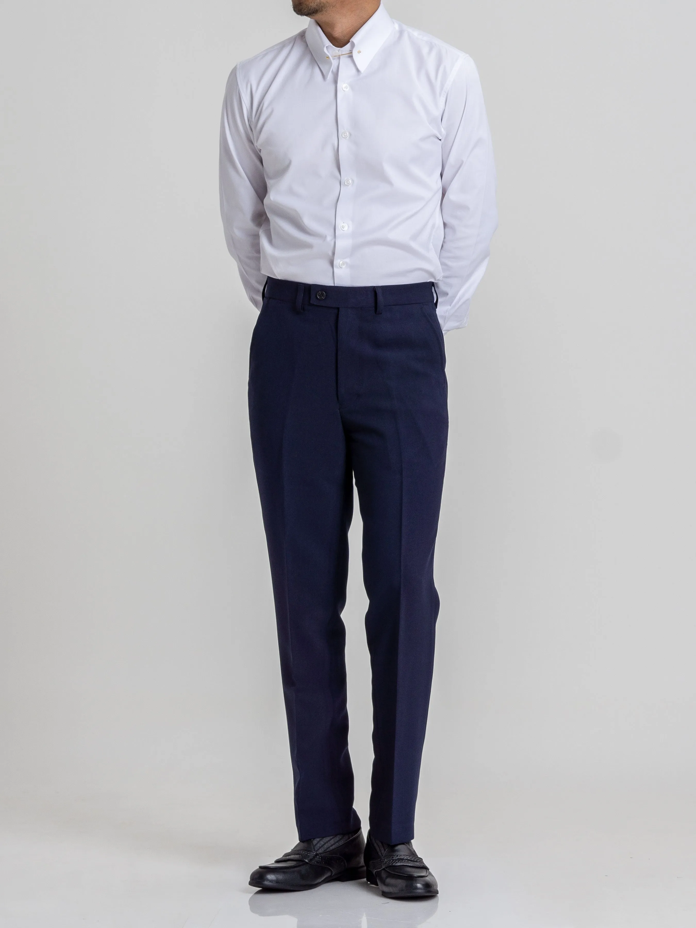 Trousers With Belt Loop -  Navy Blue Plain (Stretchable)