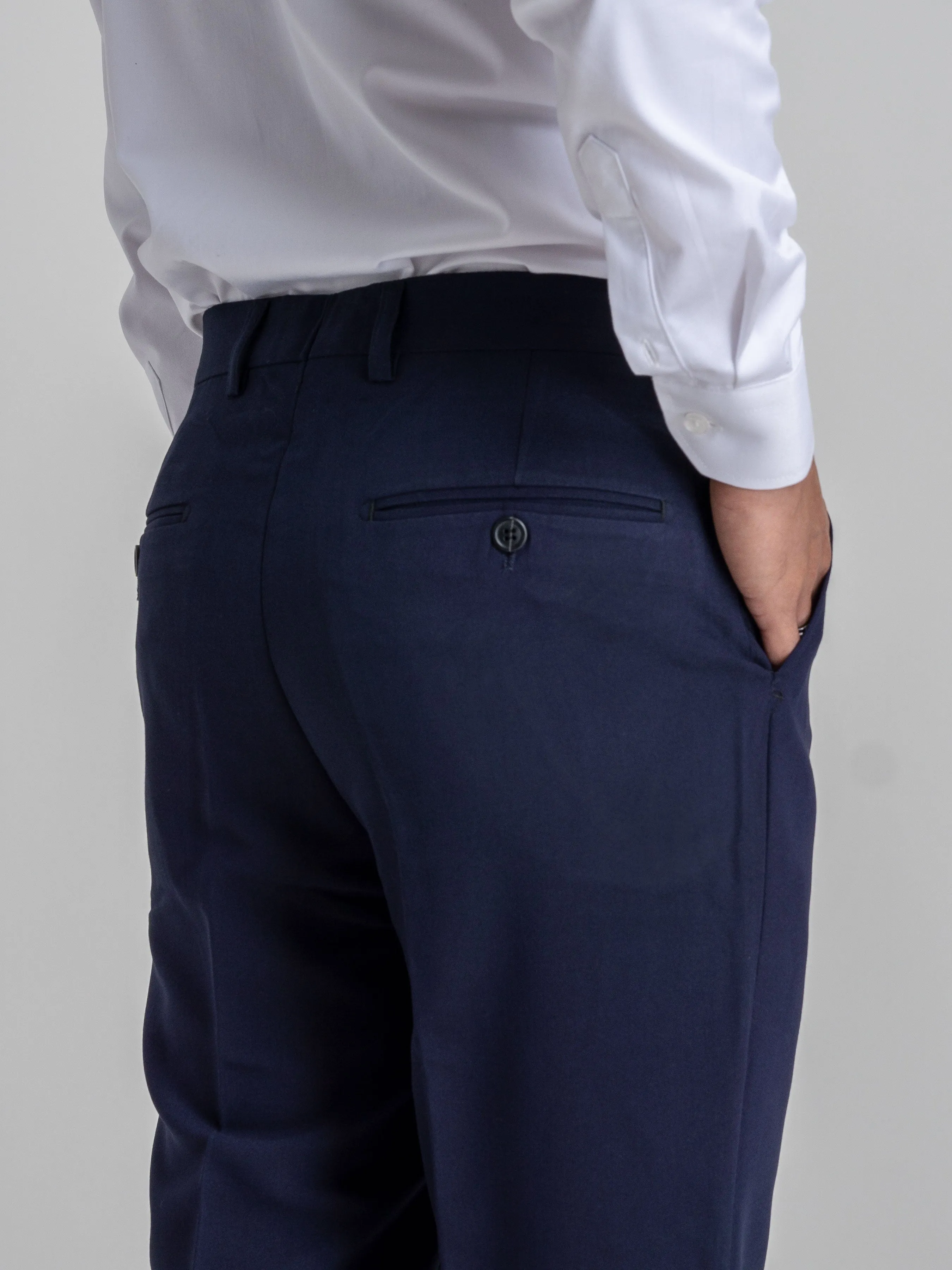 Trousers With Belt Loop -  Navy Blue Plain (Stretchable)