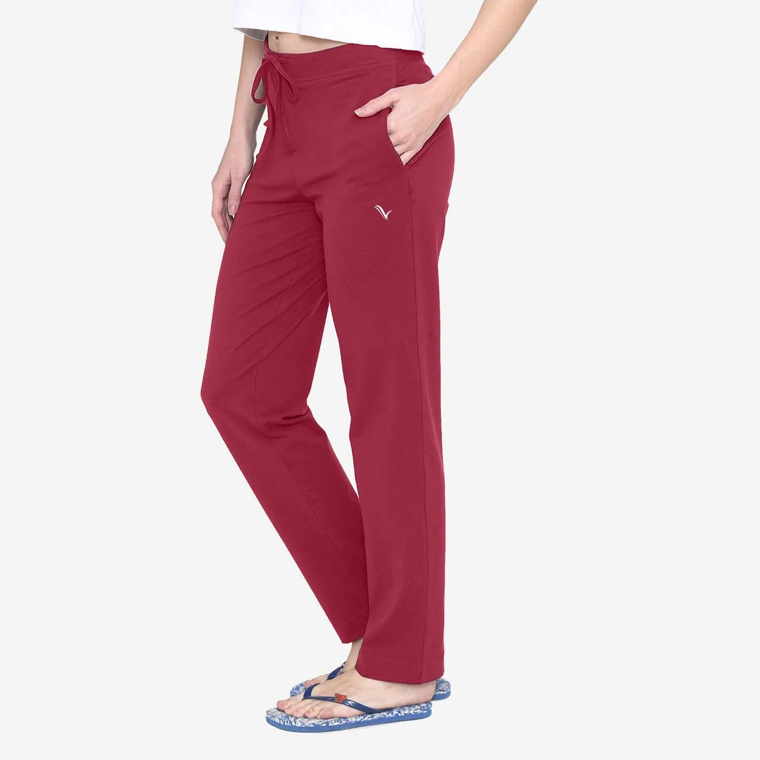 Vami Plain Cotton Rich Relax Lower For  Women - Biking Red