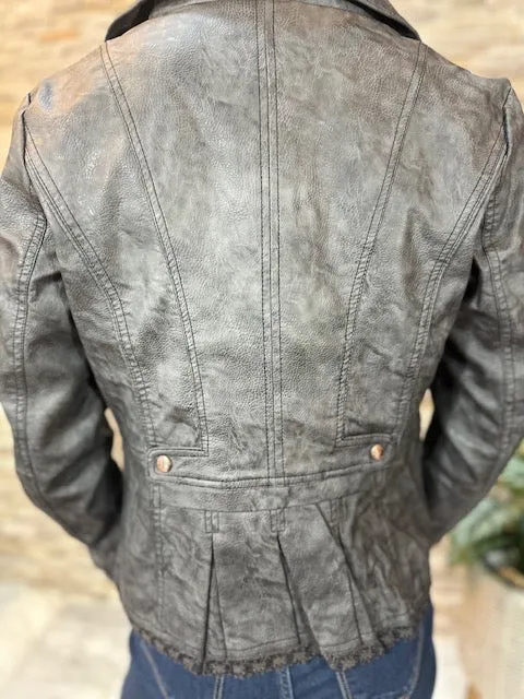 Women's Faux leather Jacket-BF1701-CHAR/BLK